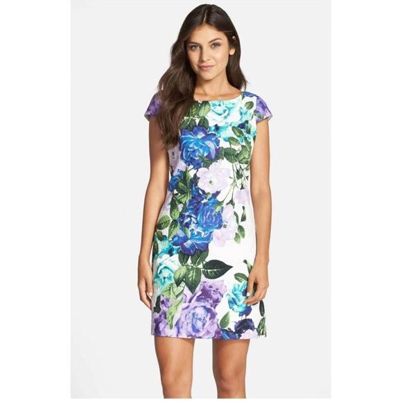 Eliza J Dresses & Skirts - Eliza J Floral Print Sheath Dress Size 14 Purple Blue Green